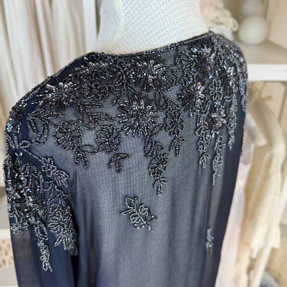 JMD New York Plus sz. 2X navy blue sheer beaded jacket mother of the bride #4164 - Picture 6 of 10